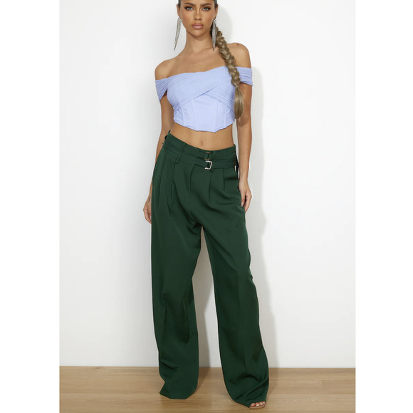 Elegant Green Wide Leg Pants - Picture 1 of 8